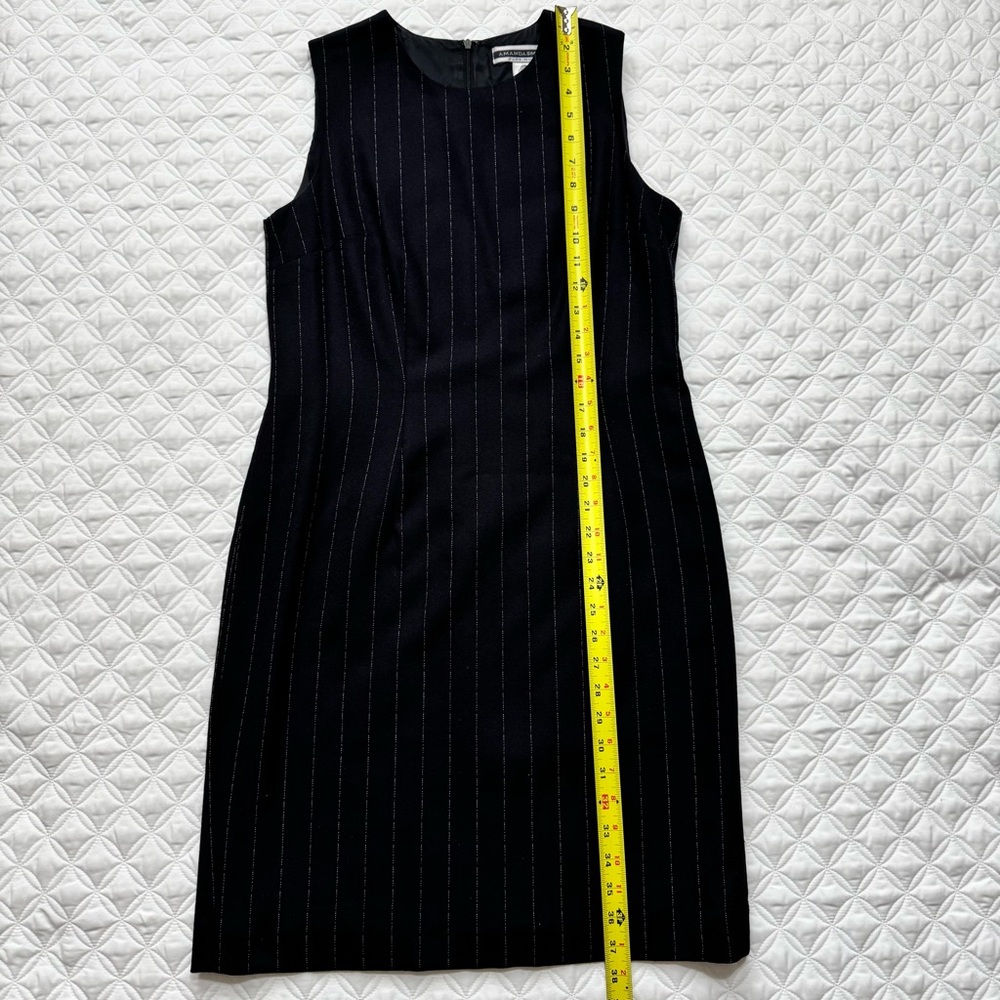 Amanda Smith 100% Pure Wool Navy Blue White Stripe Sheath Sleeveless Dress Sz 8 - Picture 4 of 15